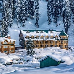 snow capped houses in kashmir